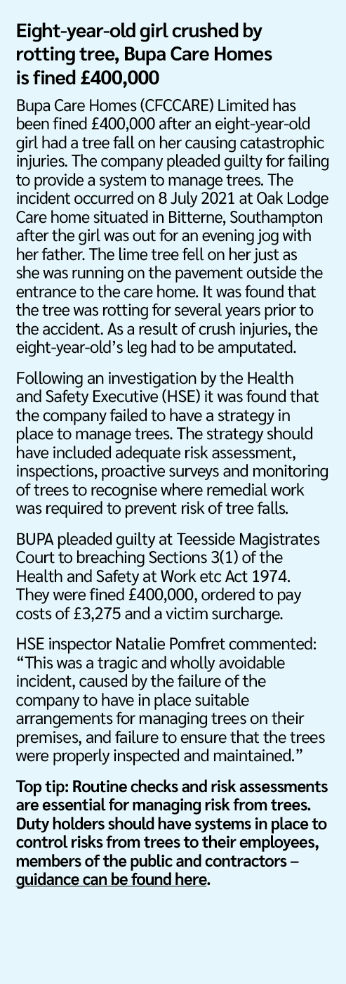 Eight year old girl crushed by rotting tree, Bupa Care Homes is fined £400,000 Bupa Care Homes (CFCCARE) Limited has ...